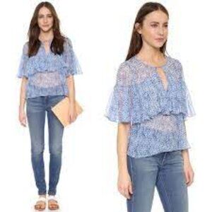 Rebecca Taylor Shibori Printed Silk Ruffle Blouse Size S